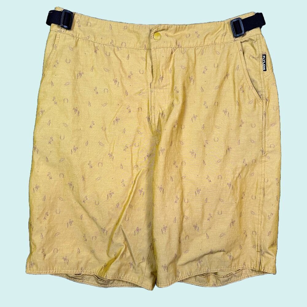 Flylow Reynolds Board Short Yellow Western Cowboy Print Men's Size Large